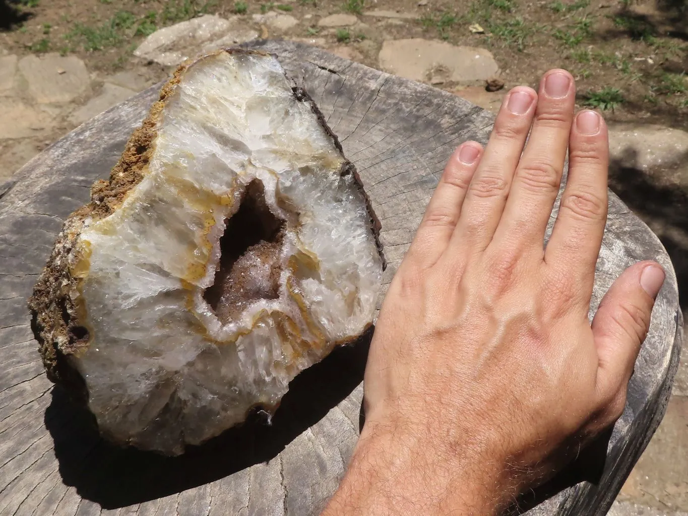 Polished Large Crystal Centred Agate Geode With Carnelian Colouration x 1 From Zululand, South Africa