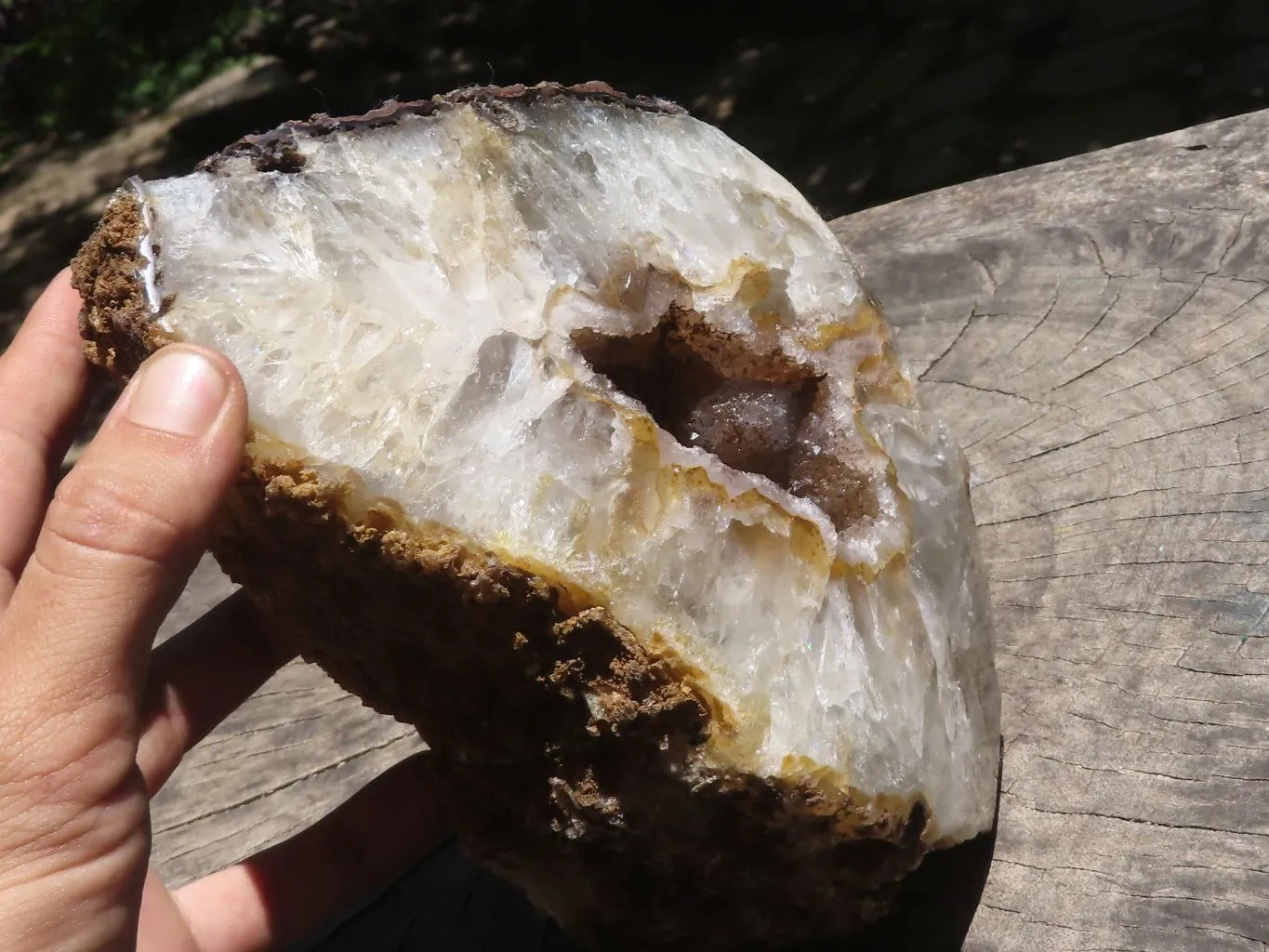 Polished Large Crystal Centred Agate Geode With Carnelian Colouration x 1 From Zululand, South Africa