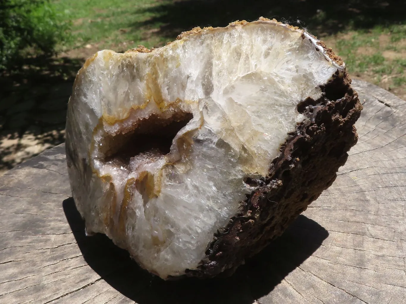 Polished Large Crystal Centred Agate Geode With Carnelian Colouration x 1 From Zululand, South Africa