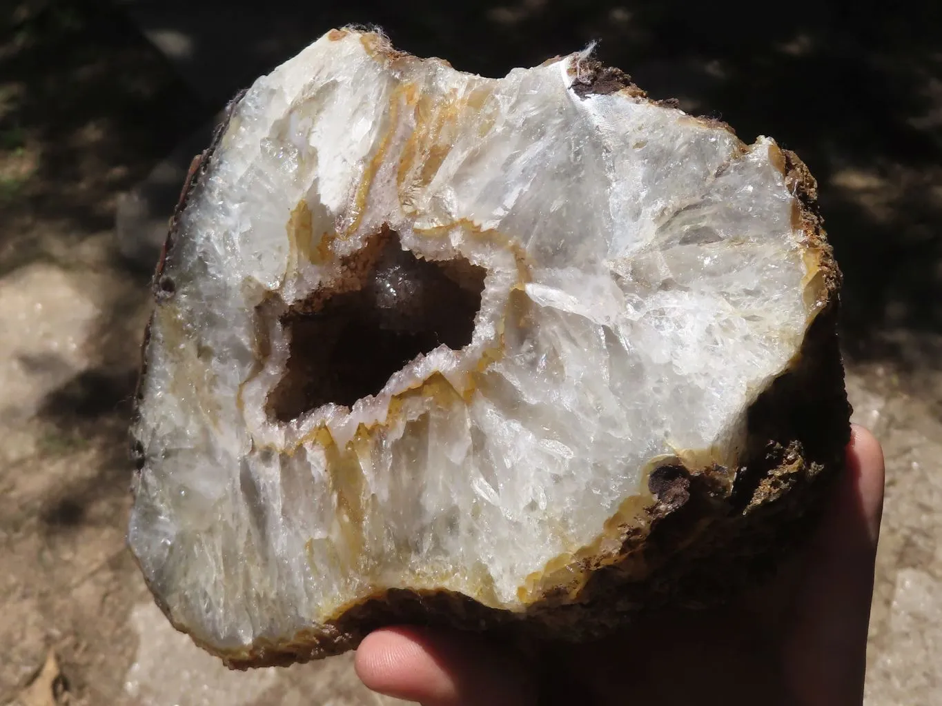 Polished Large Crystal Centred Agate Geode With Carnelian Colouration x 1 From Zululand, South Africa