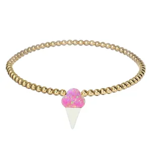 "ICE CREAM" Opal Charm and Gold Filled Ball Beaded Bracelet