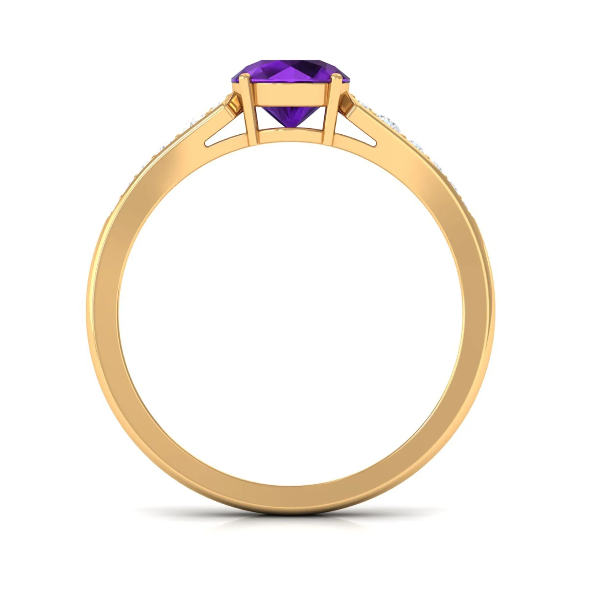 Real Amethyst Solitaire Ring with Diamond Side Stones