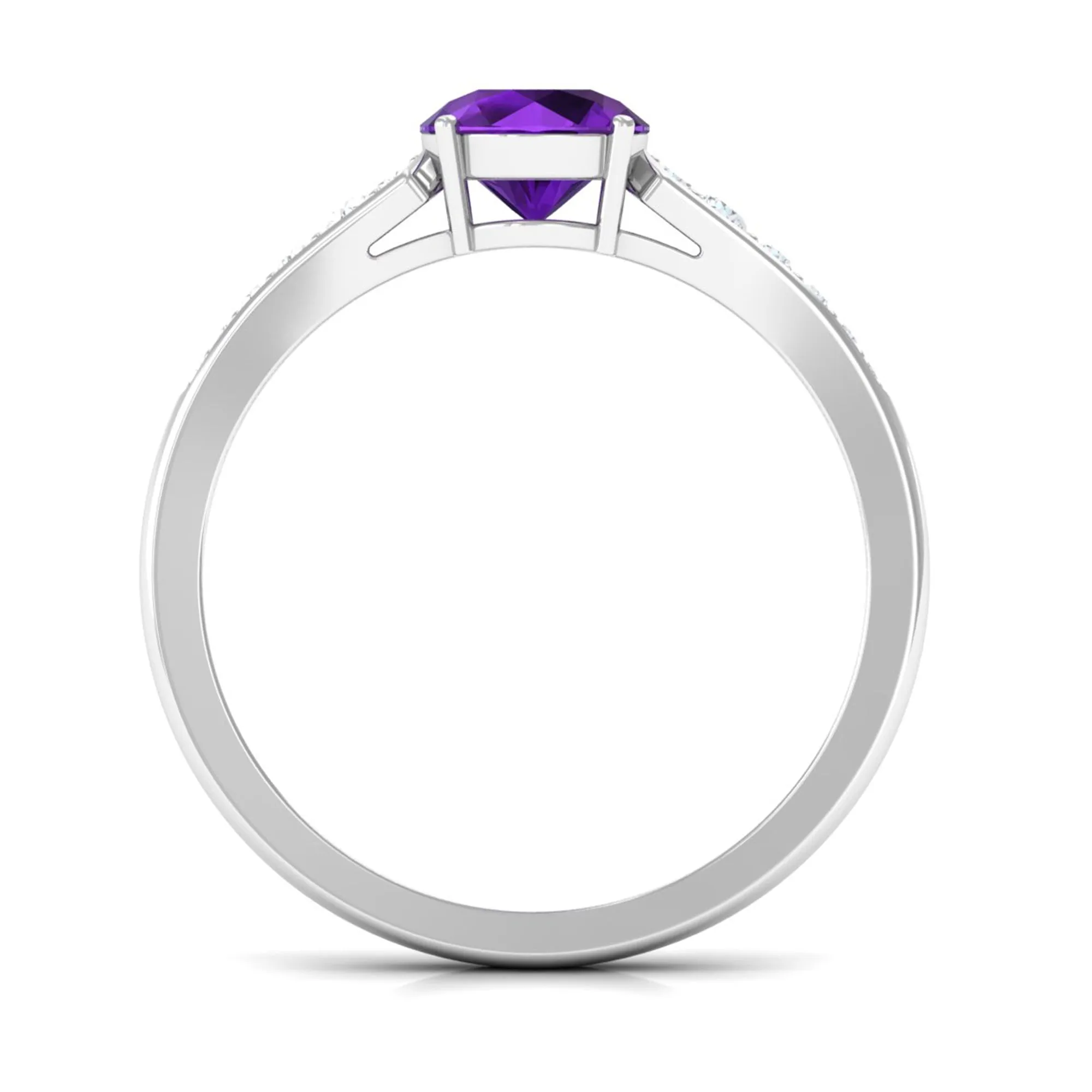 Real Amethyst Solitaire Ring with Diamond Side Stones