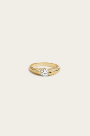 Ribbed Crescent Diamond Ring