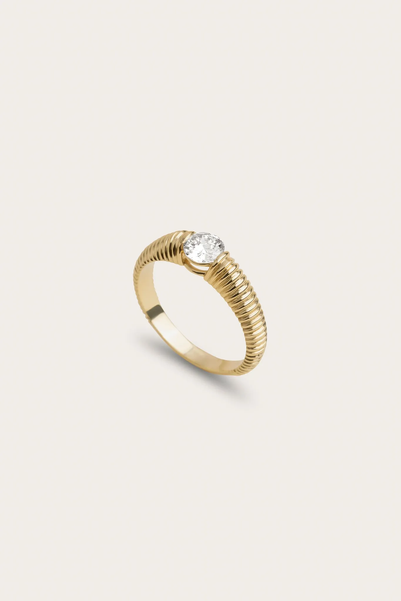 Ribbed Crescent Diamond Ring