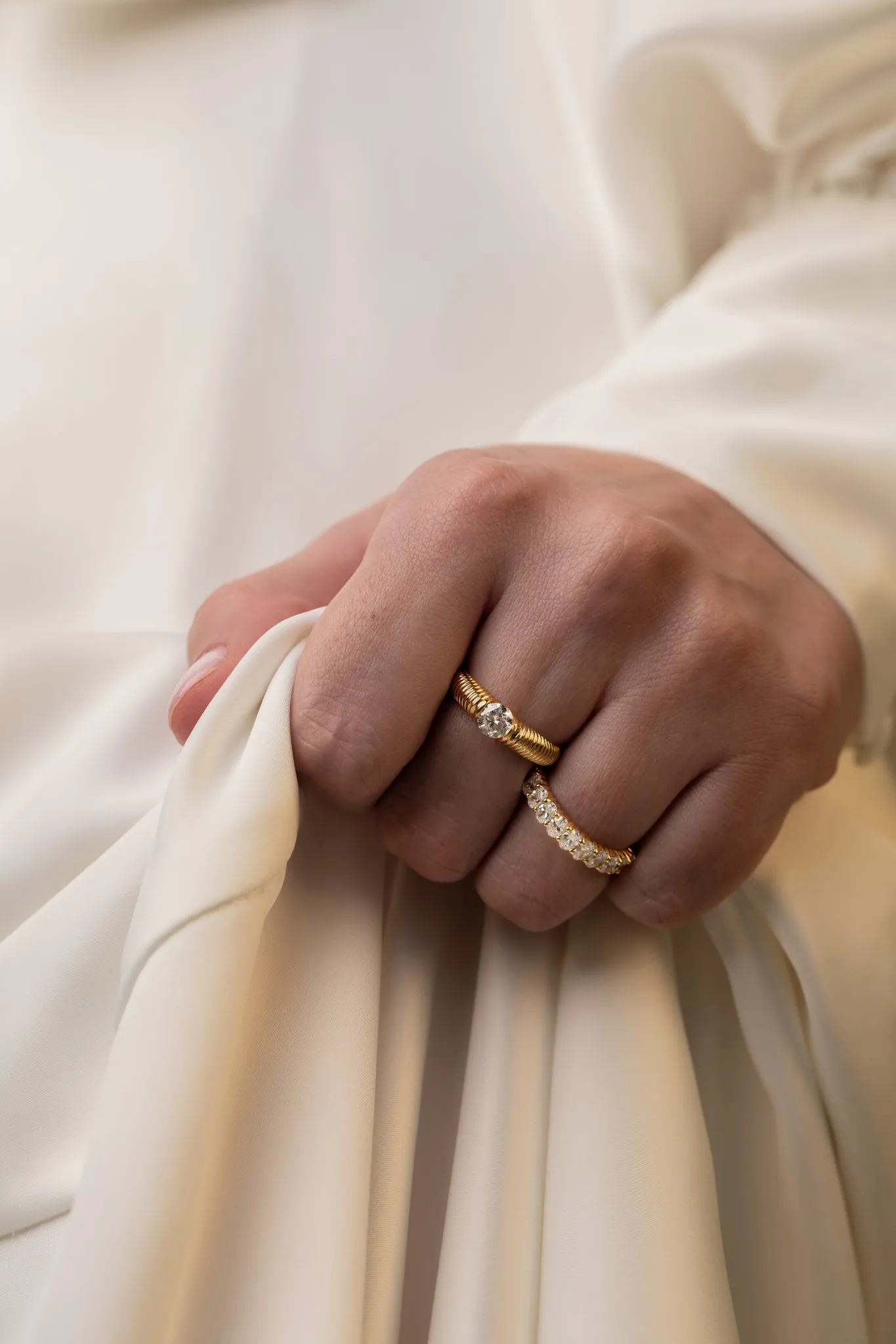 Ribbed Crescent Diamond Ring