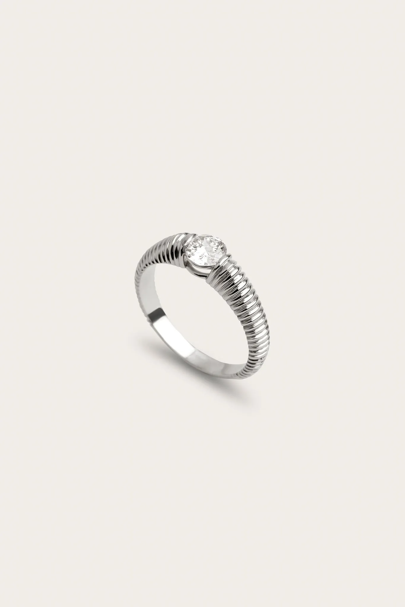 Ribbed Crescent Diamond Ring