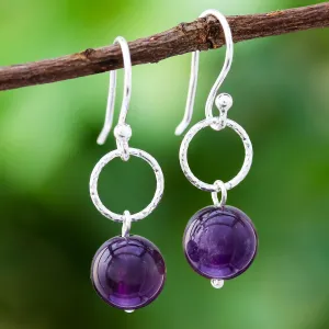 Round Amethyst Dangle Earrings Crafted in Thailand - Ring Shimmer | NOVICA