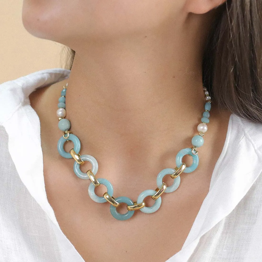 Short Amazonite Ring Necklace