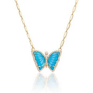 Silver gold plated turquoise butterfly necklace