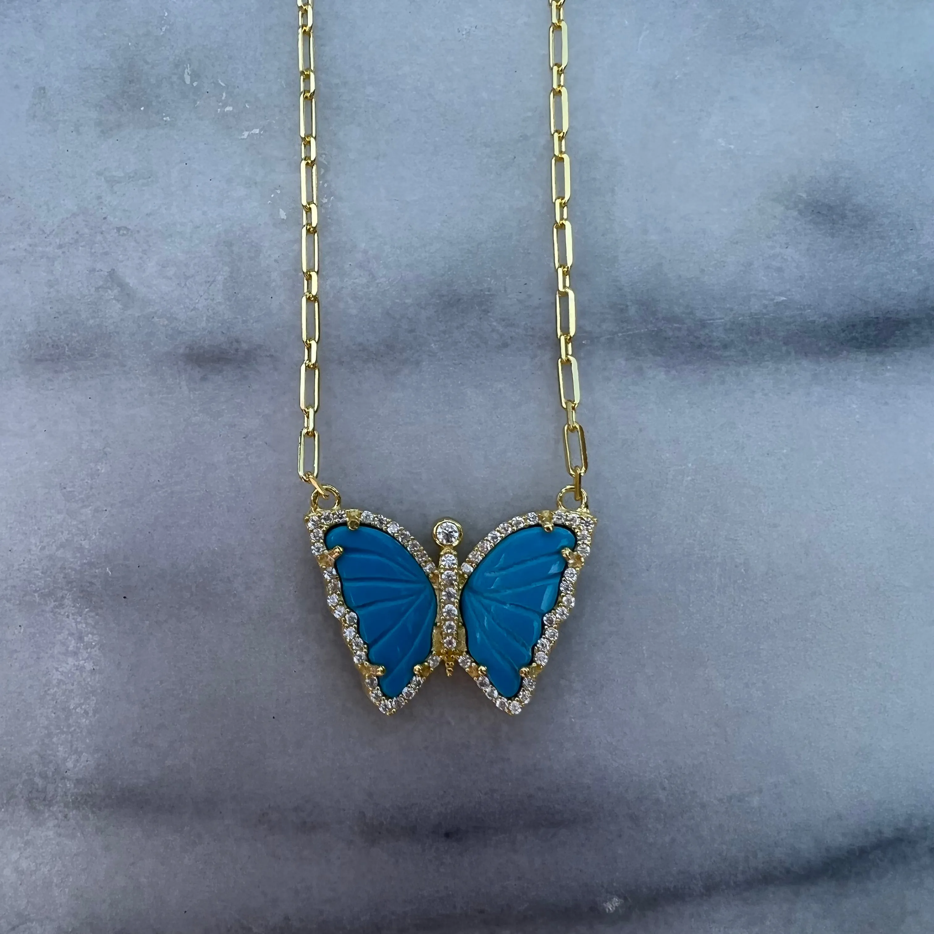 Silver gold plated turquoise butterfly necklace