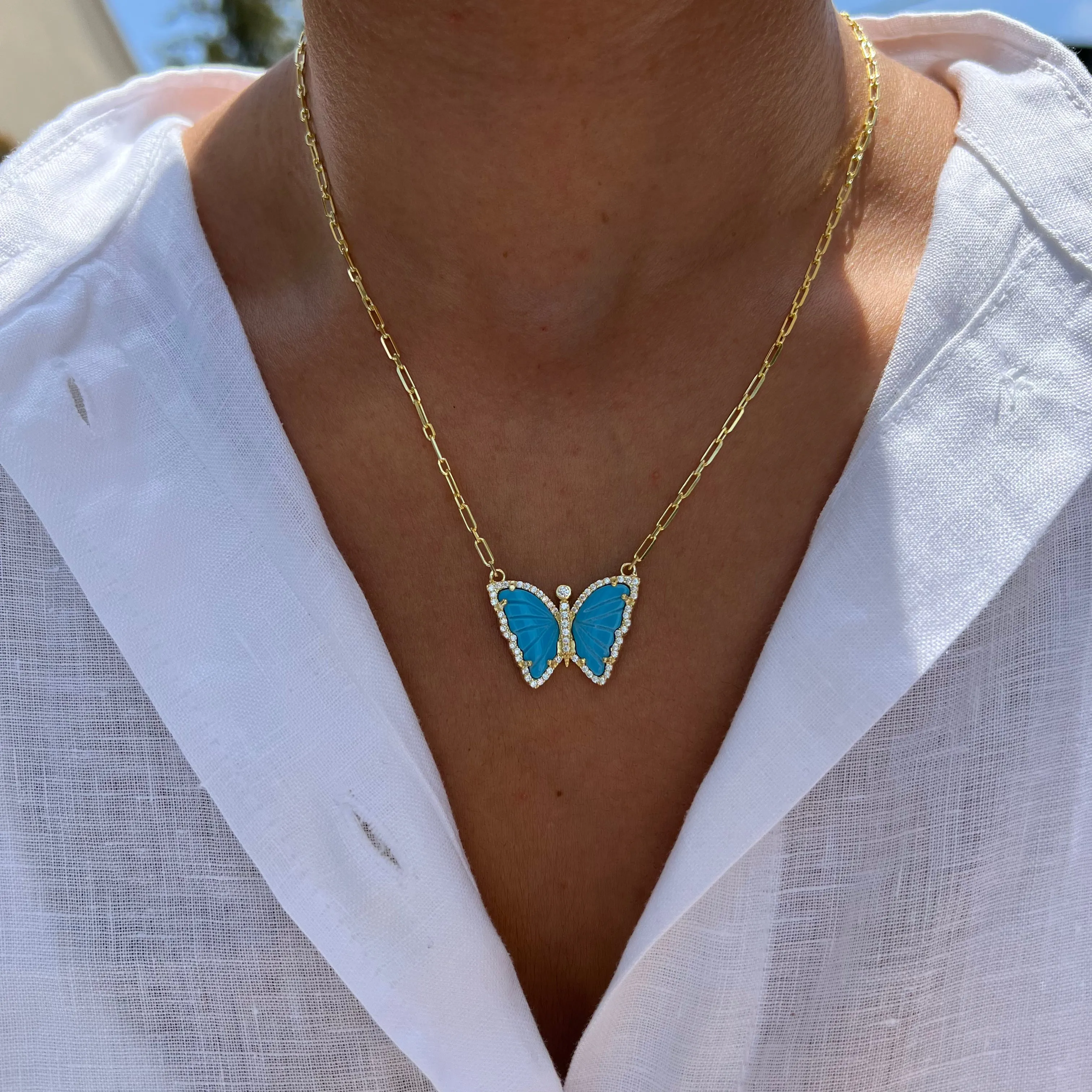 Silver gold plated turquoise butterfly necklace