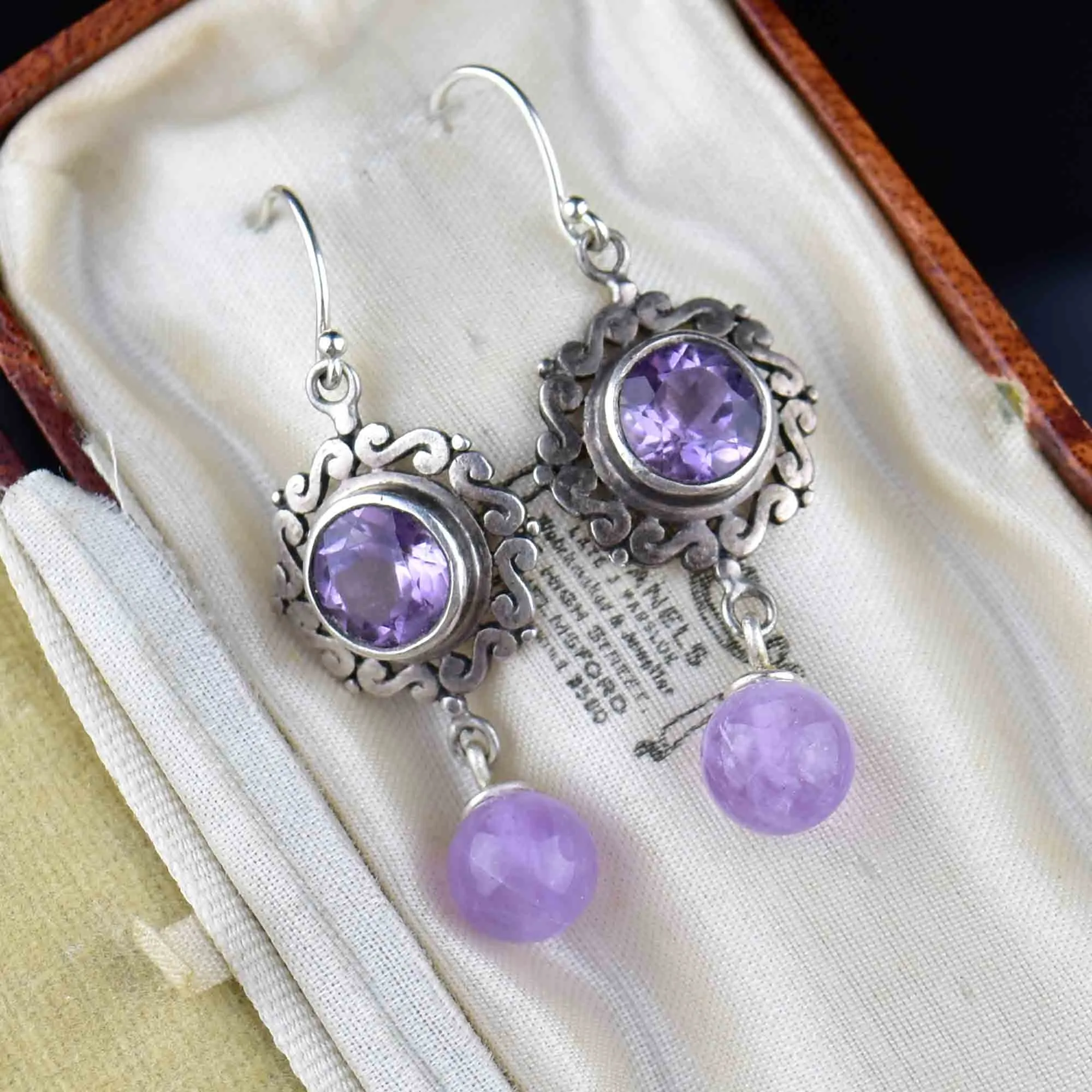 Silver Natural Amethyst Dangle Earrings