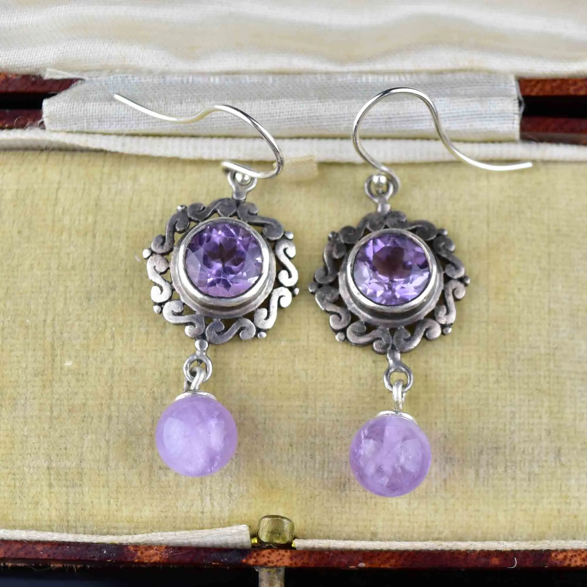 Silver Natural Amethyst Dangle Earrings