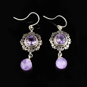 Silver Natural Amethyst Dangle Earrings