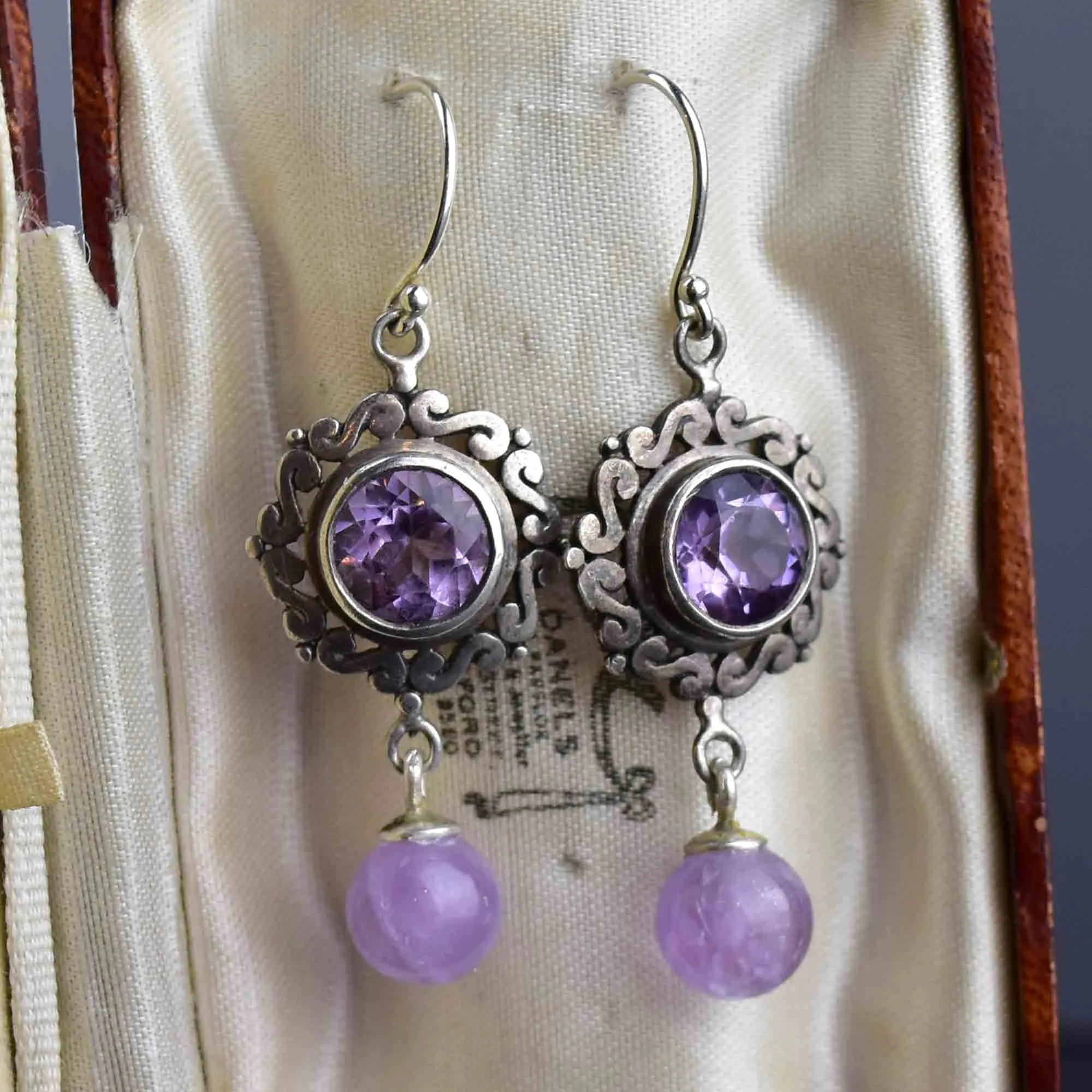 Silver Natural Amethyst Dangle Earrings