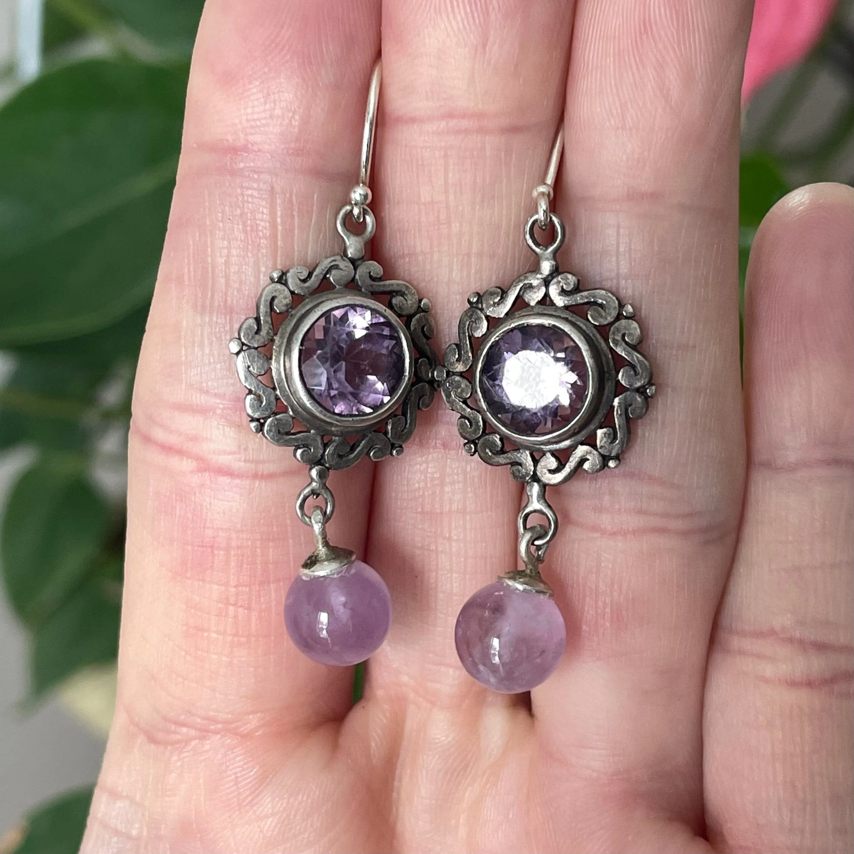 Silver Natural Amethyst Dangle Earrings