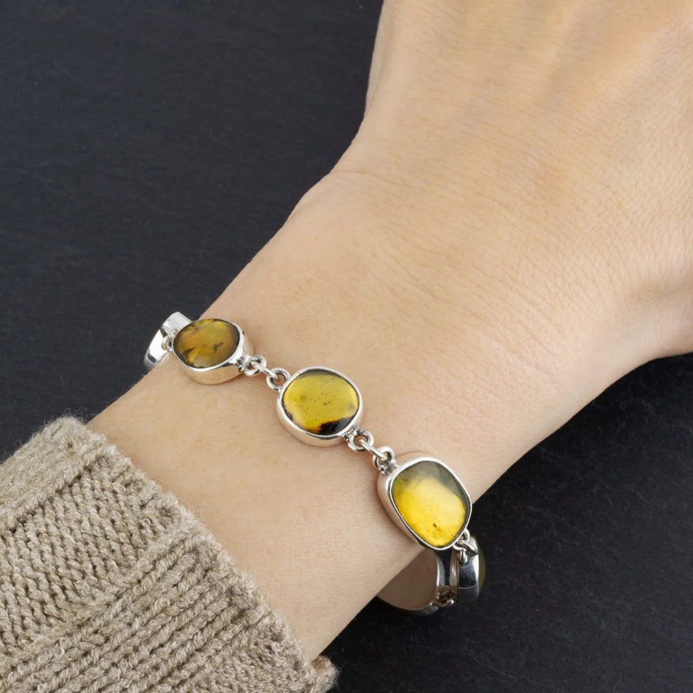 Small Silver and Amber Stone Bracelet