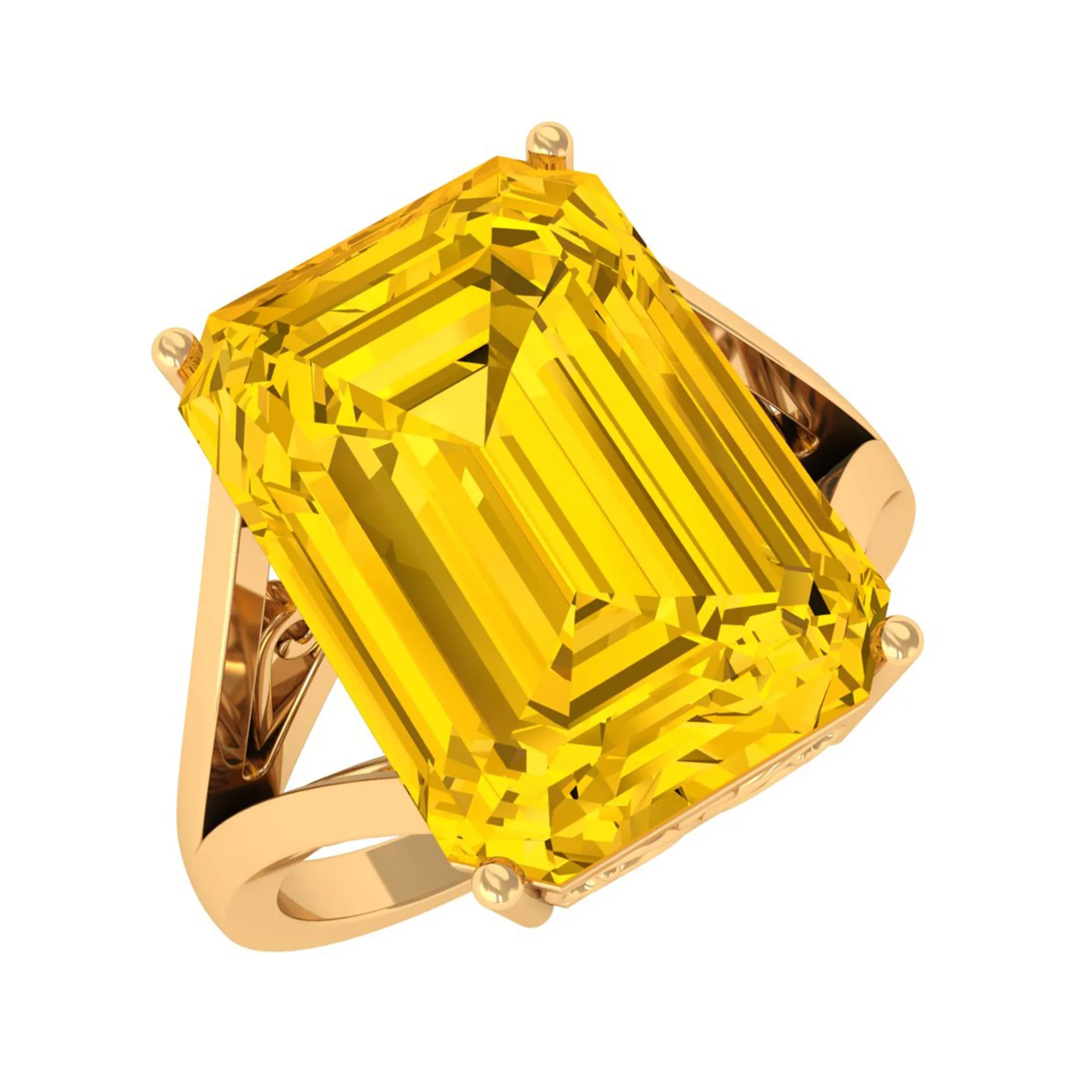 Solitaire Created Yellow Sapphire Split Shank Engagement Ring