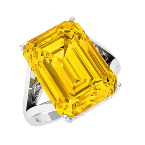 Solitaire Created Yellow Sapphire Split Shank Engagement Ring