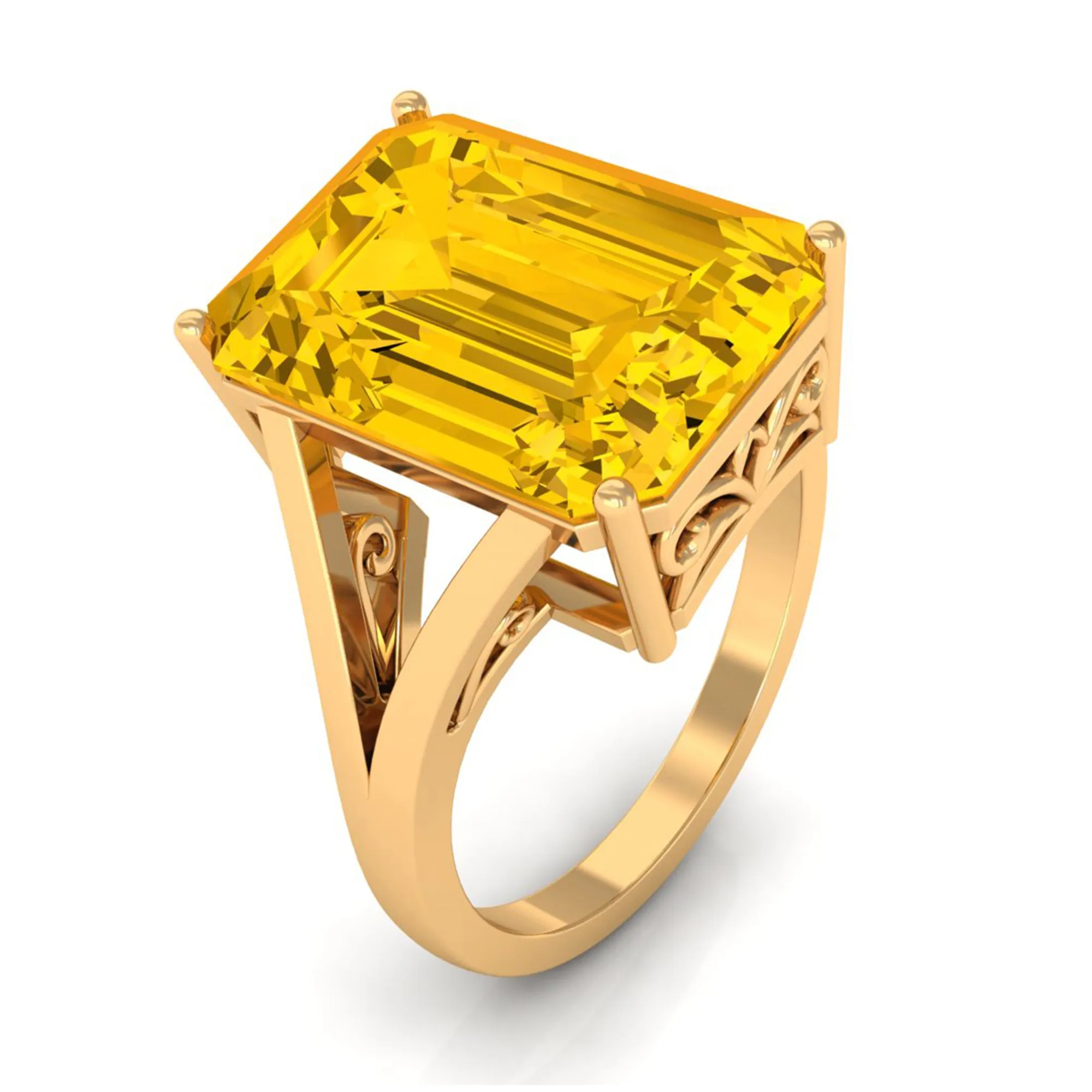 Solitaire Created Yellow Sapphire Split Shank Engagement Ring