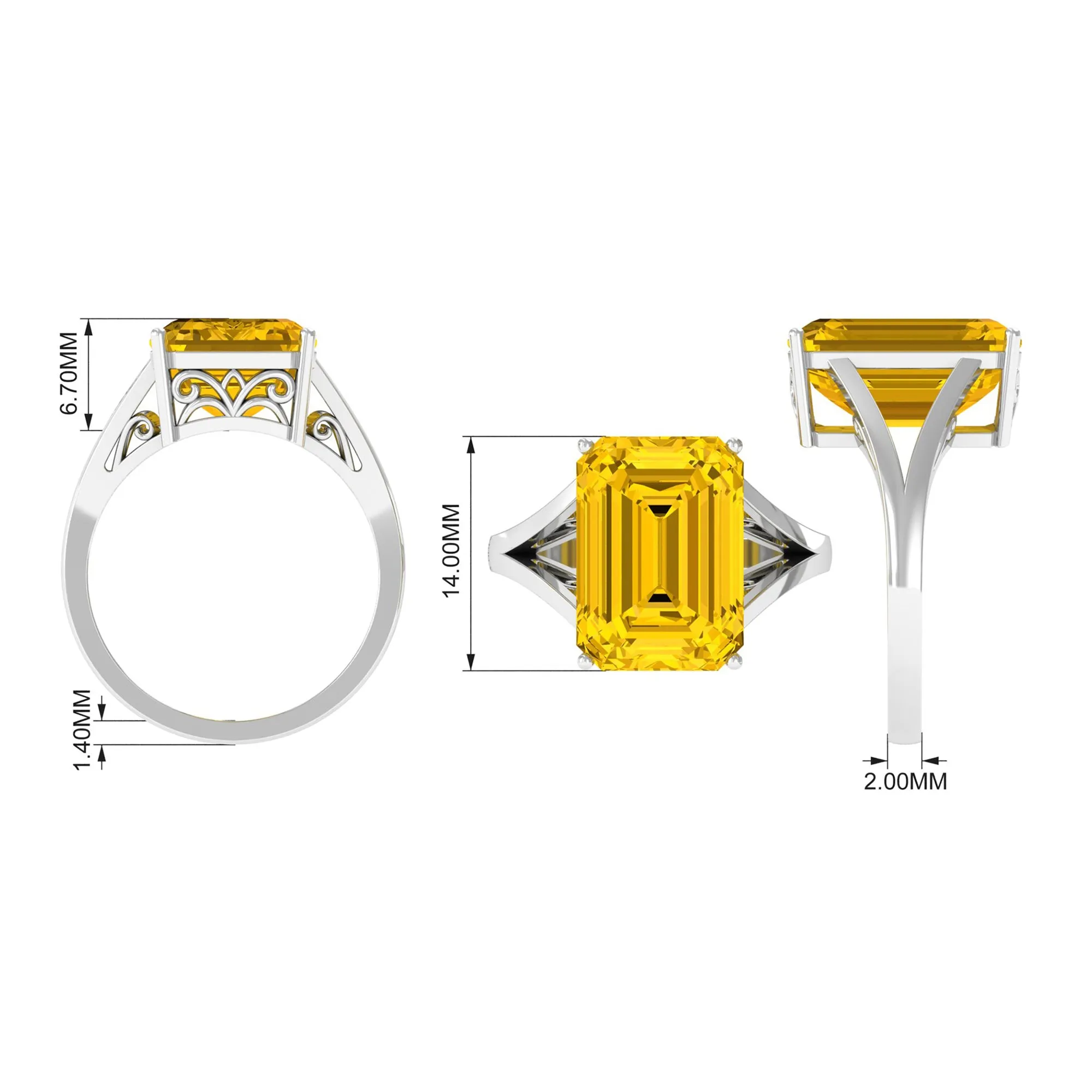 Solitaire Created Yellow Sapphire Split Shank Engagement Ring