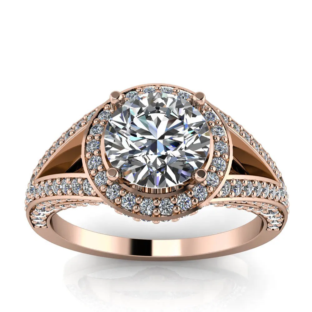 Split Shank Diamond Halo Engagement Ring - Linda Round