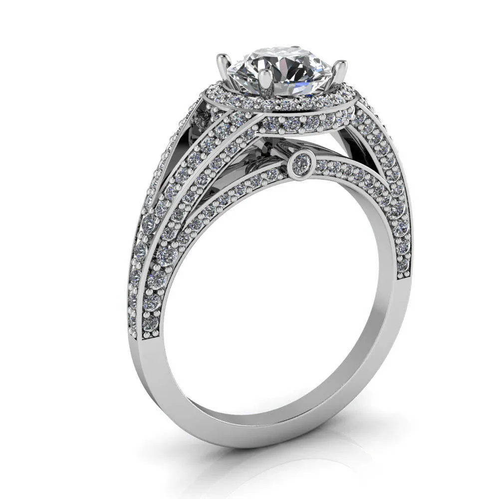 Split Shank Diamond Halo Engagement Ring - Linda Round