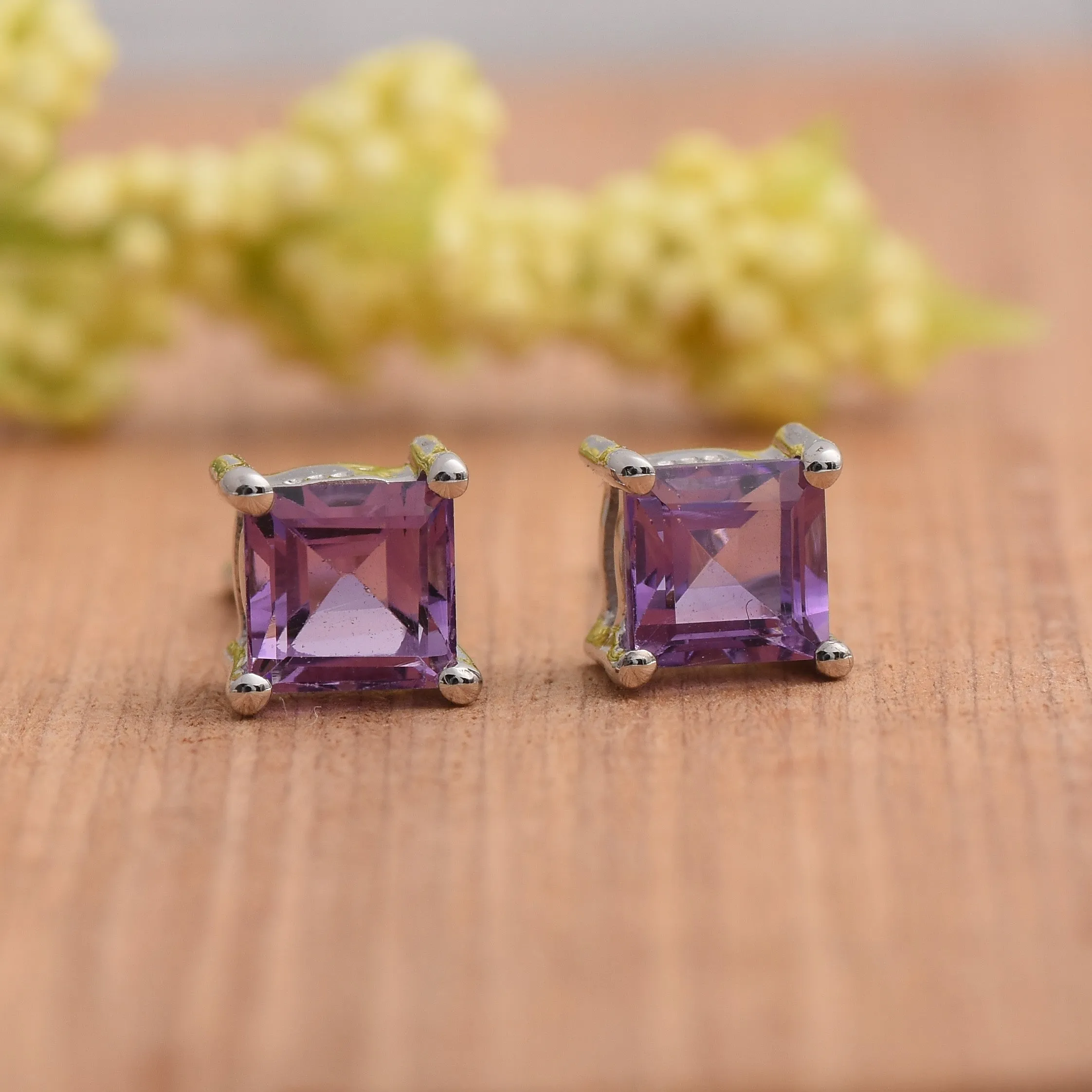 Square Amethyst Studs