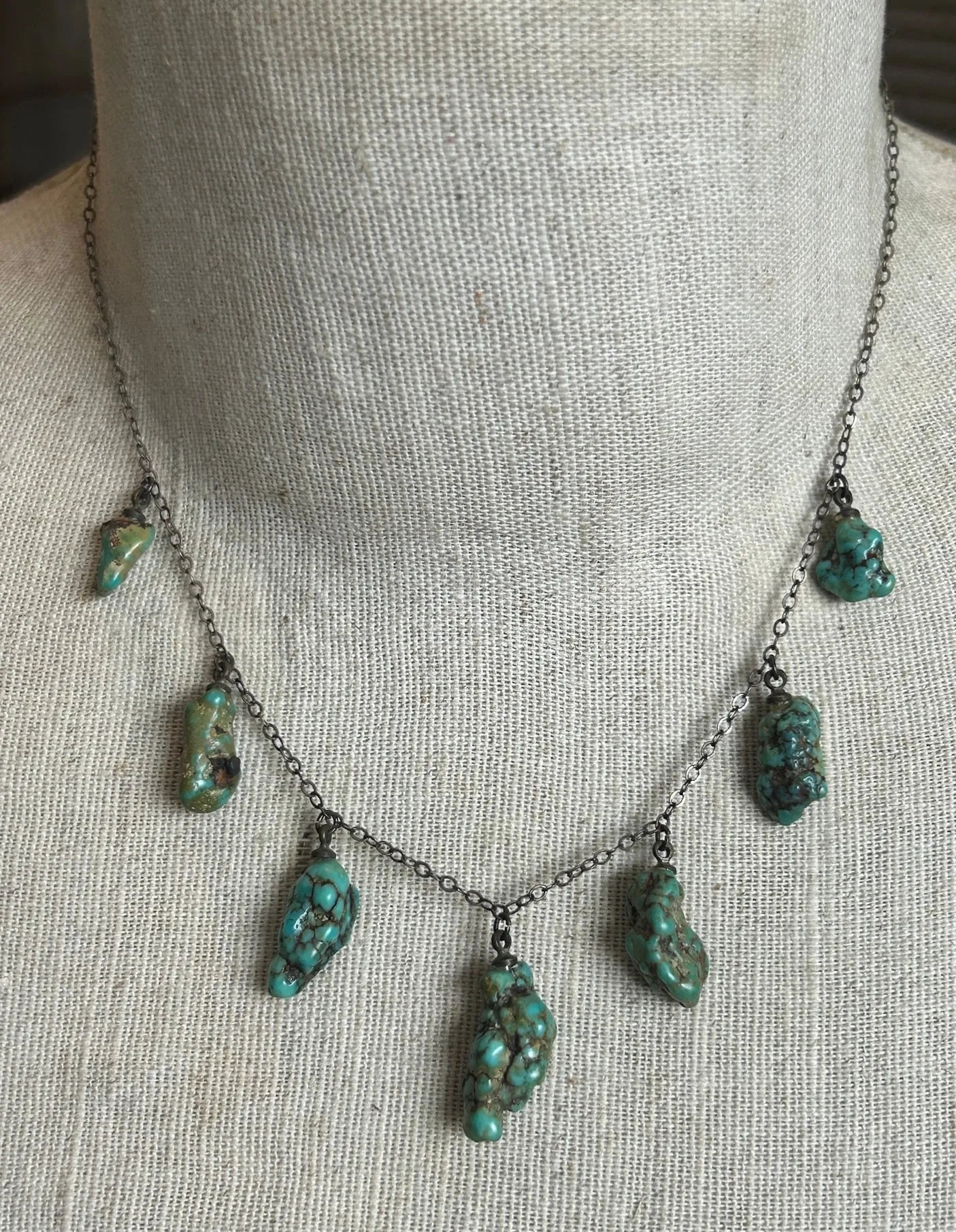 Sterling Silver 925 Turquoise Nugget Chain Link Necklace