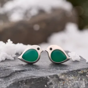 Sterling Silver Green Agate Gemstone Birdie Studs