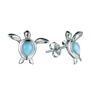 Sterling Silver Larimar Swimming Turtle Alamea Stud Earrings