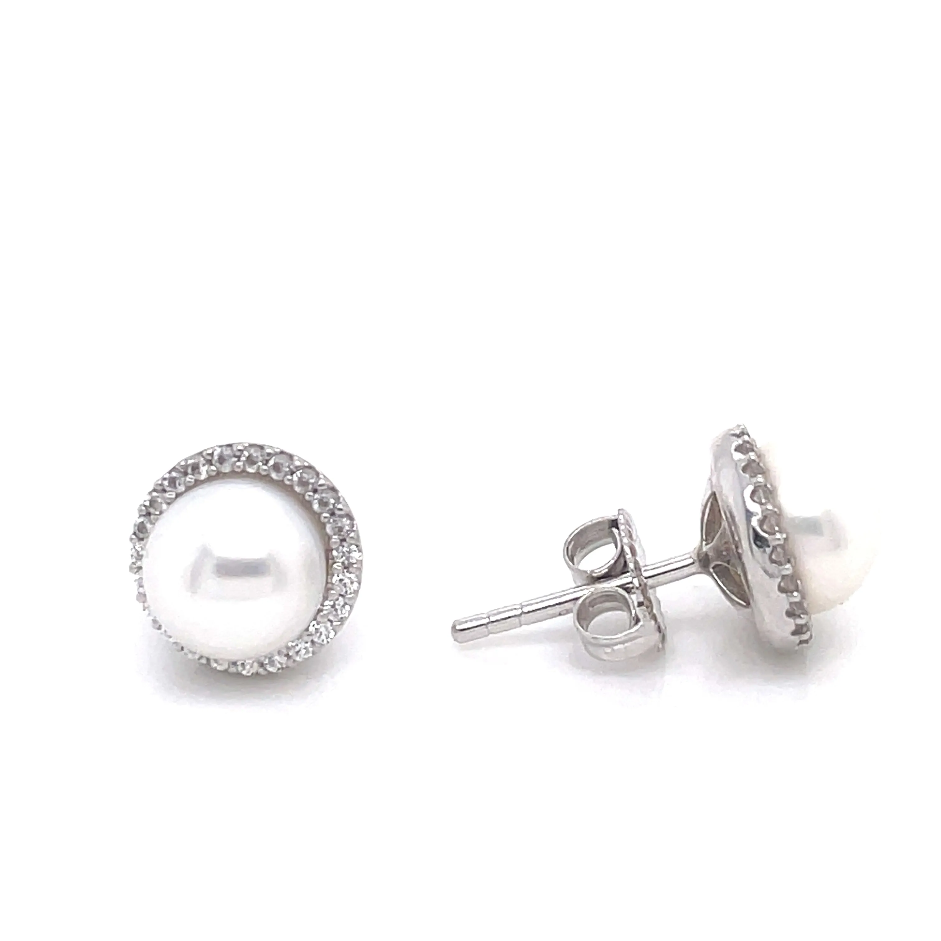 Sterling Silver Pearl & CZ Earrings