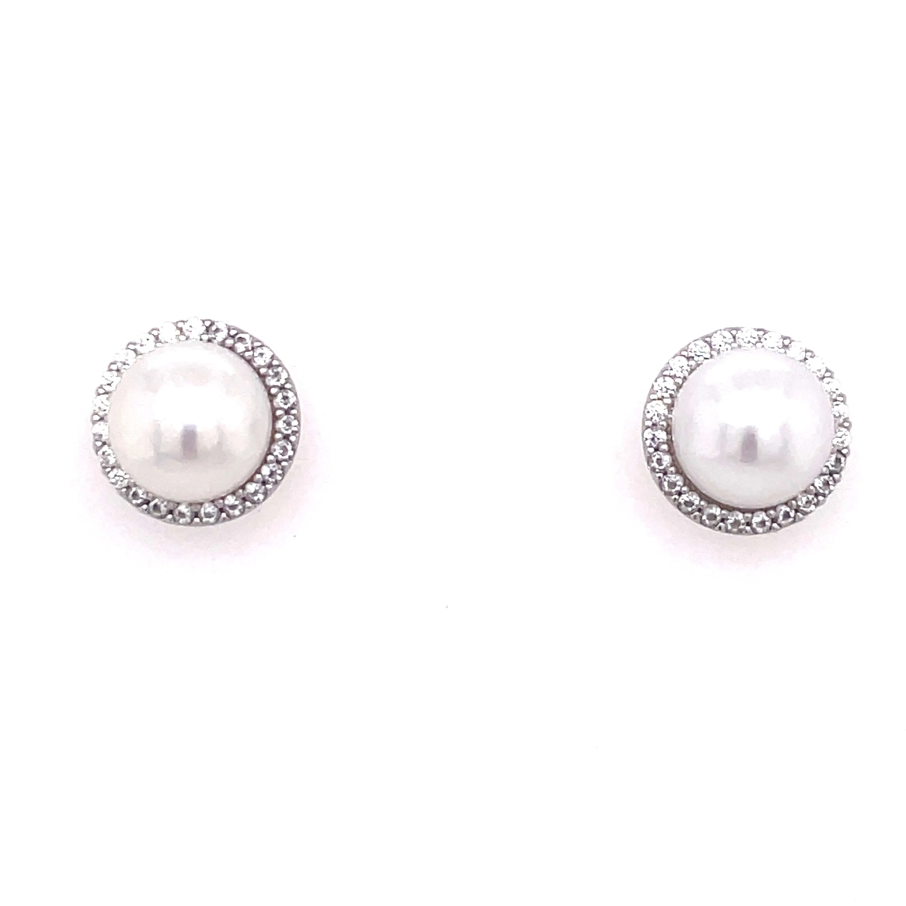 Sterling Silver Pearl & CZ Earrings