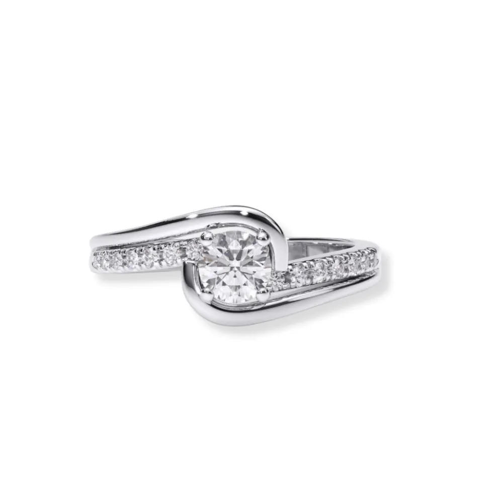 Swirl Pavé Round-Cut Diamond Engagement Ring