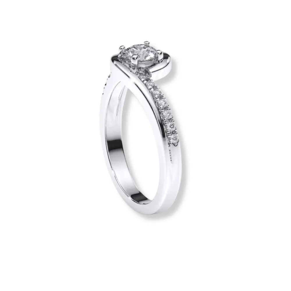 Swirl Pavé Round-Cut Diamond Engagement Ring