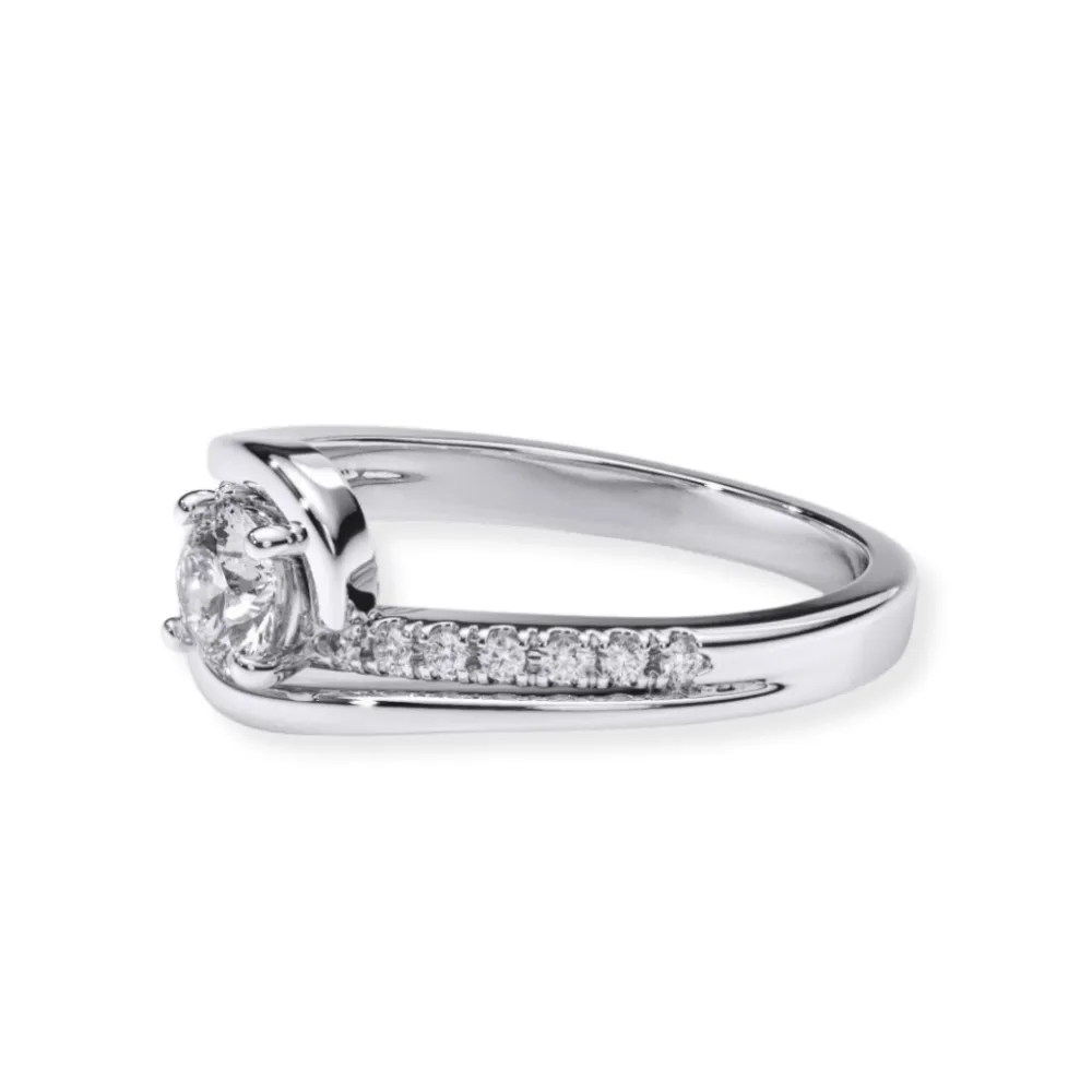 Swirl Pavé Round-Cut Diamond Engagement Ring