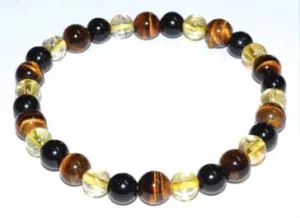 Tiger Eye, Citrine & Tourmaline 6mm Bead Gemstone Bracelet