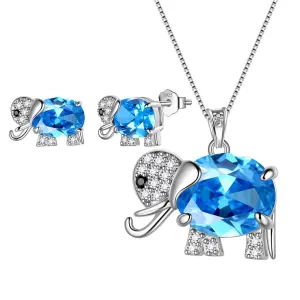 Tokyo Mart Elephant Birthstone March Aquamarine Jewelry Set 3PCS Women Girls Birthday Gift