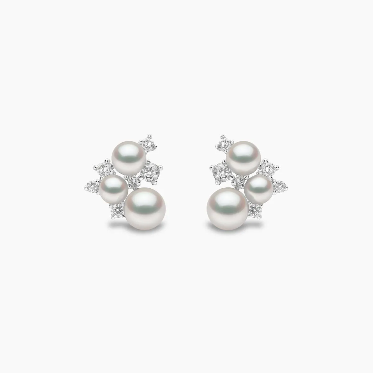 Trend 18K Gold Freshwater Pearl And Diamond Cluster Stud Earrings