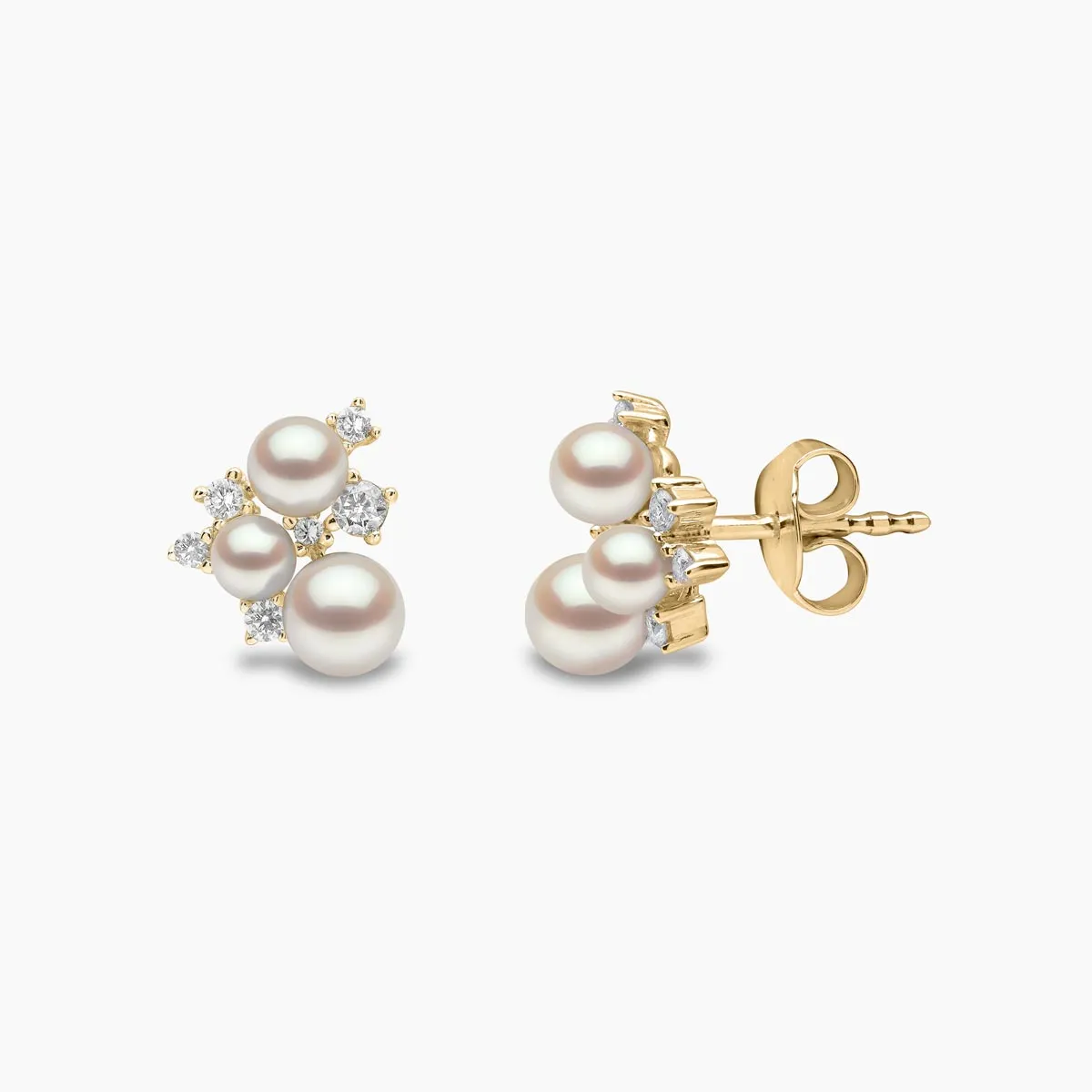 Trend 18K Gold Freshwater Pearl And Diamond Cluster Stud Earrings