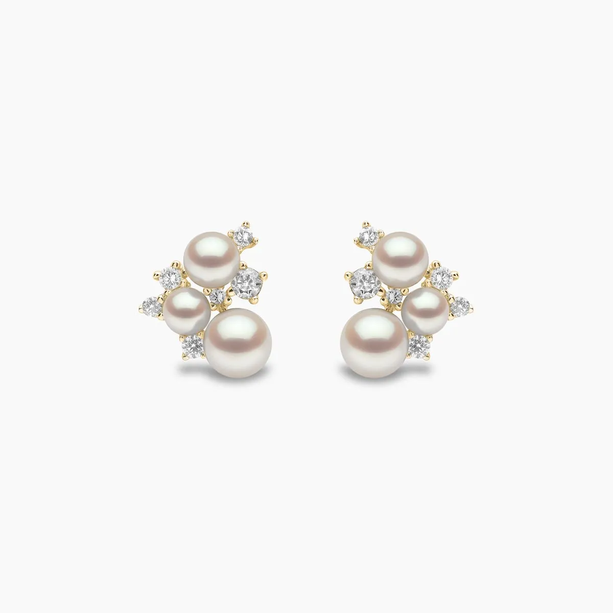 Trend 18K Gold Freshwater Pearl And Diamond Cluster Stud Earrings