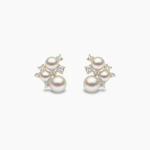 Trend 18K Gold Freshwater Pearl And Diamond Cluster Stud Earrings