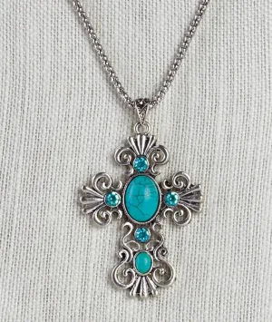 Turquoise Bead Cross Necklace