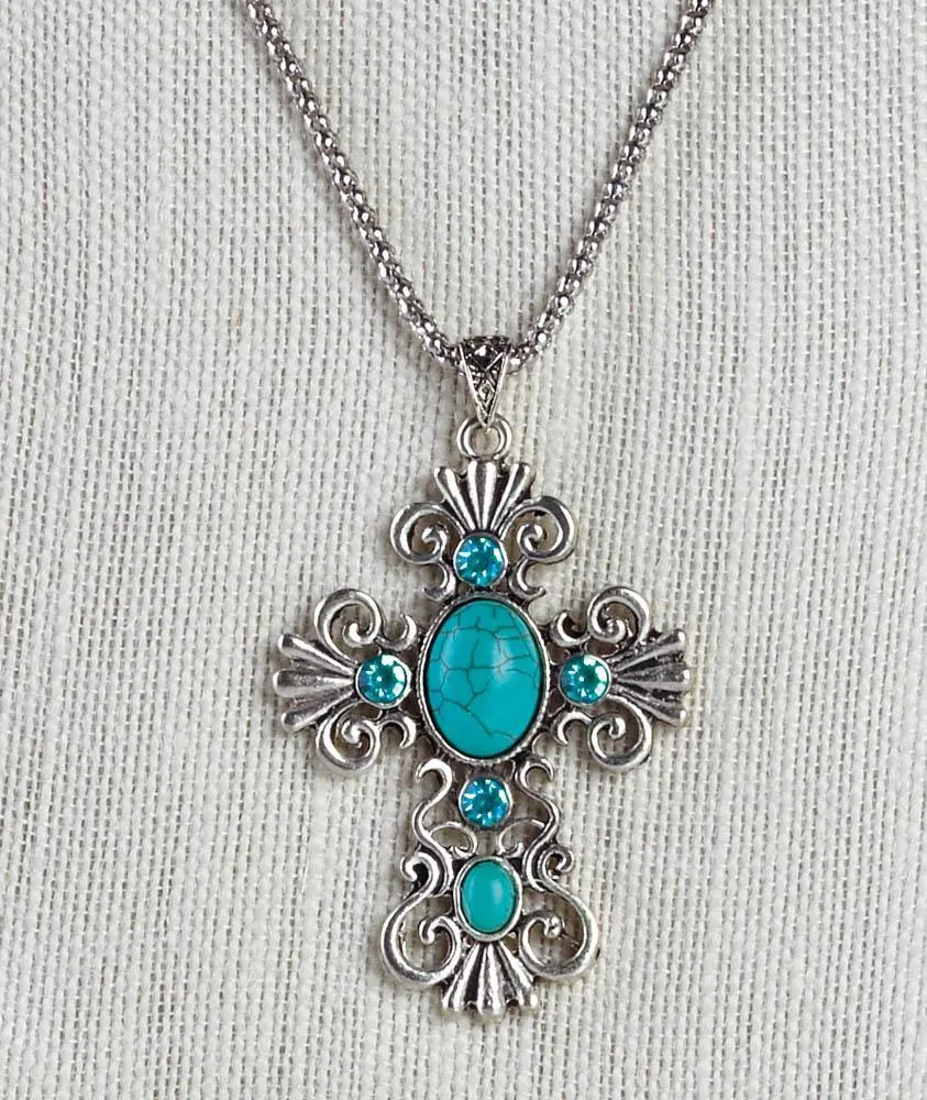 Turquoise Bead Cross Necklace