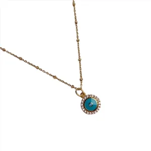 Turquoise Enamel Pavé Mini Evil Eye Necklace