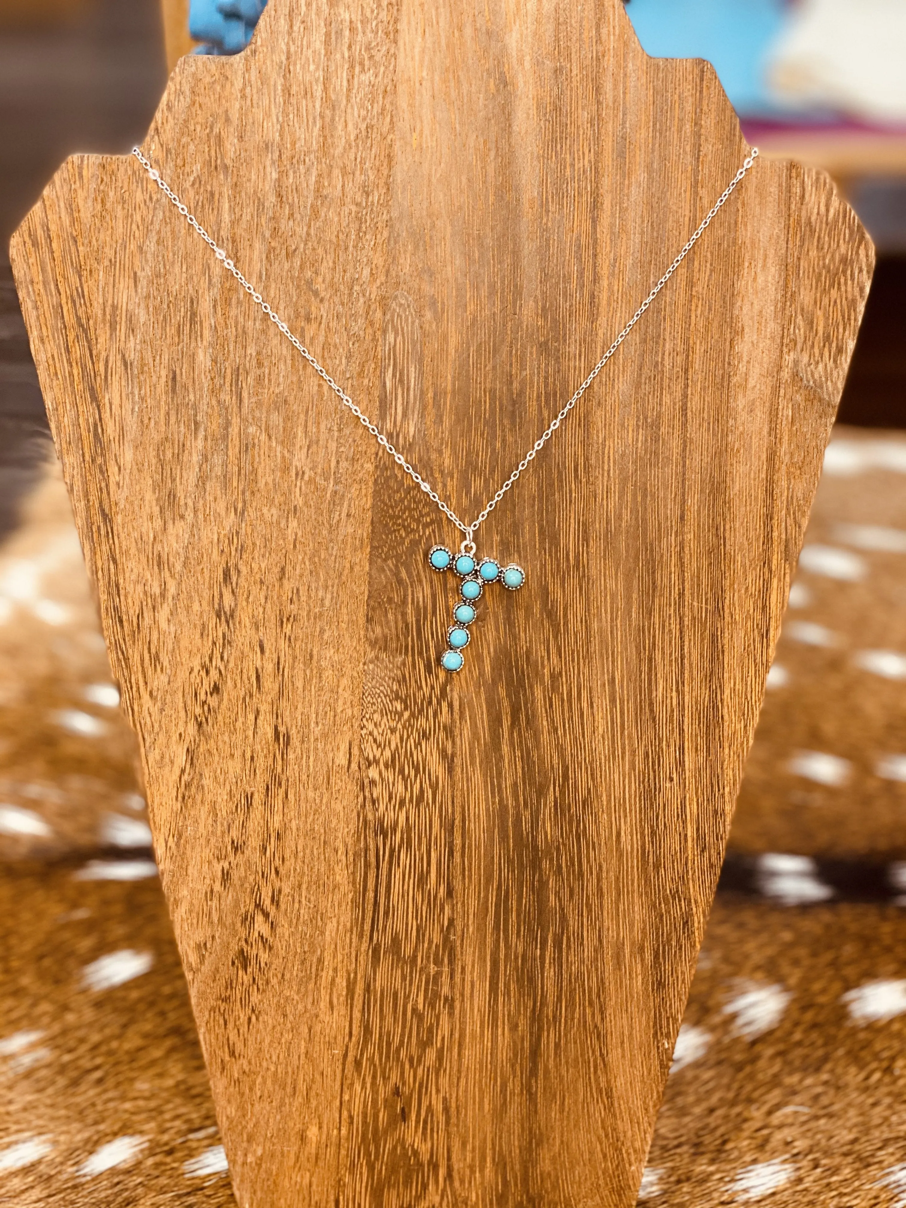 Turquoise Stone Initial Necklace "T"