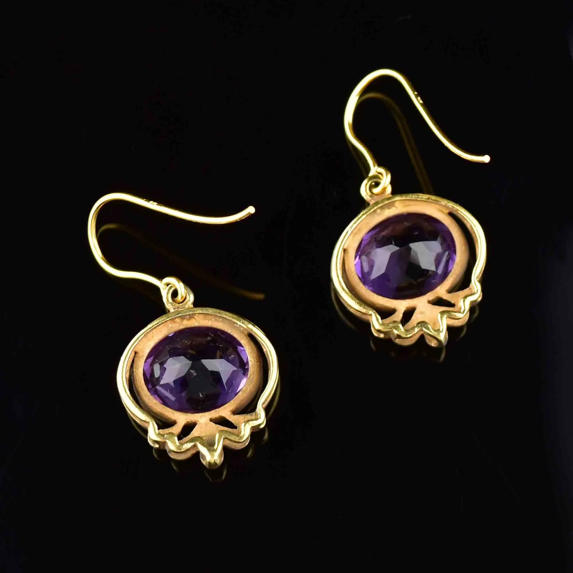 Victorian Style Gold Amethyst Drop Earrings