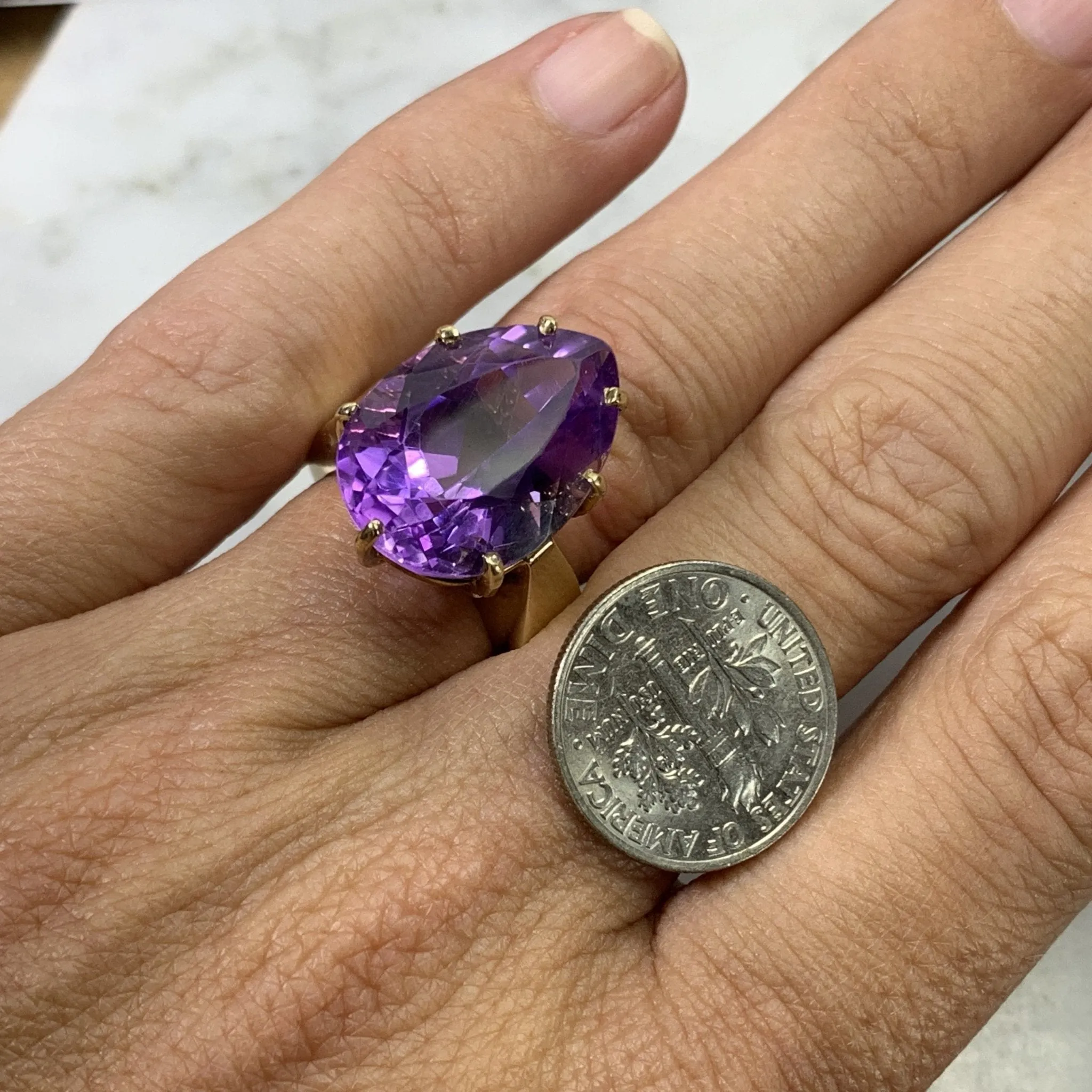 Vintage Amethyst Ring in a 10K Yellow Gold Solitaire Setting. February Birthstone. 6th Anniversary.