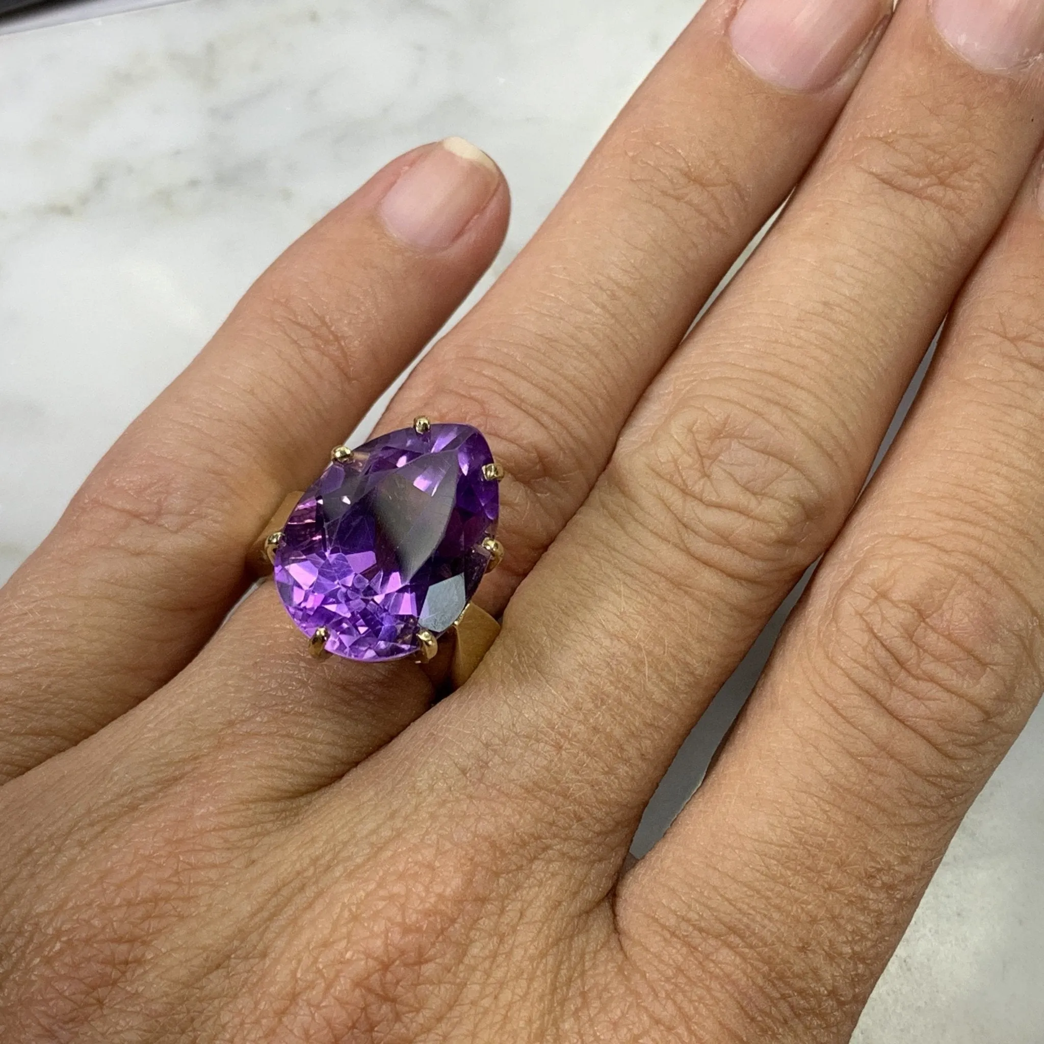 Vintage Amethyst Ring in a 10K Yellow Gold Solitaire Setting. February Birthstone. 6th Anniversary.